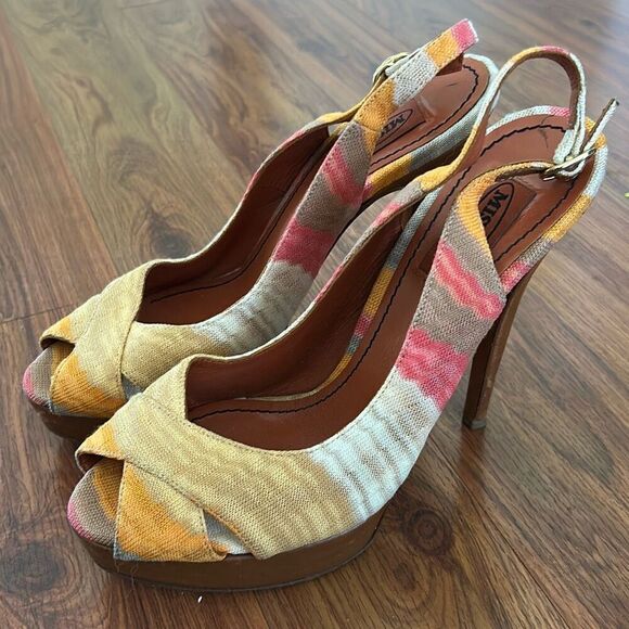 Missoni fabric high heel platform sling back heels size 38.5 - Picture 2 of 5